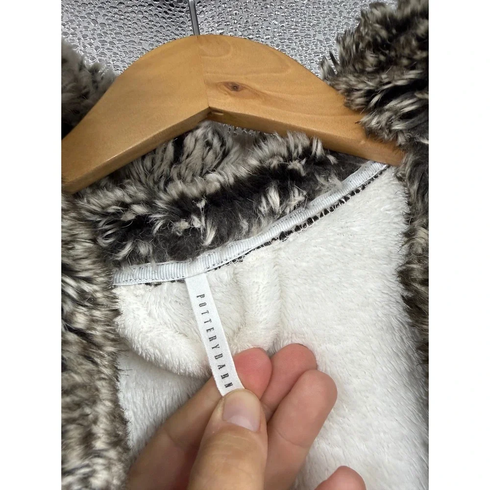 Pottery Barn Ivory Faux Fur Trim Hooded Plush Robe Extra Large XL Bathrobe - Picture 3 of 7